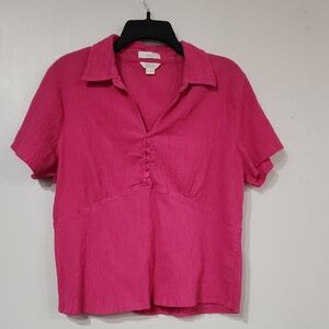 Christopher & Banks Pink Short Sleeve Ruched Blouse